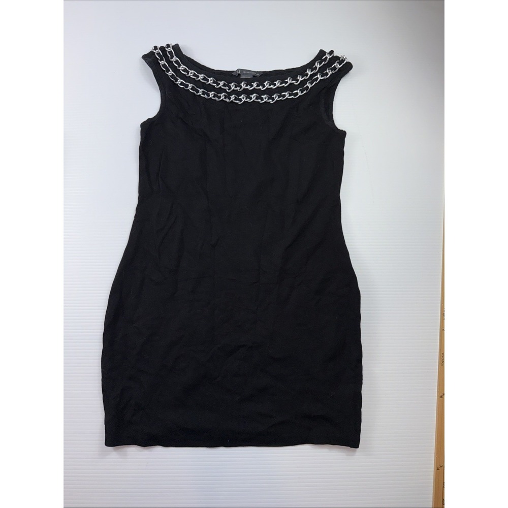 Armani Exchange Women's Black Sleeveless Silver Chain Neckline Mini Dress Sz M